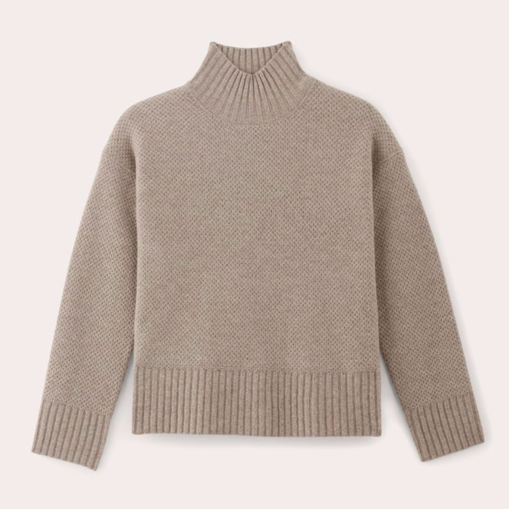 Everlane Honeycomb Funnel Neck Cashmere Sweater Women’s M Preppy Academia EUC